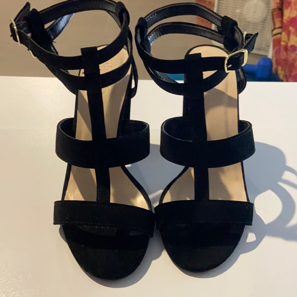 Black Suede Open-Toe High-Heel Sandal